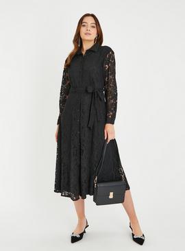 Black Lace Midi Shirt Dress 