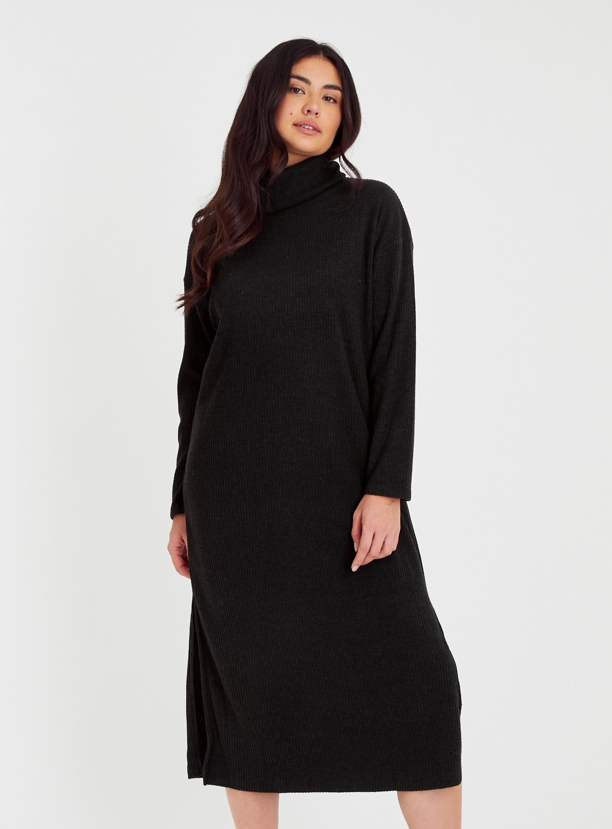 Black Roll Neck Soft Touch Jumper Dress 