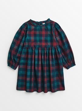 Teal & Red Check Corduroy Dress 