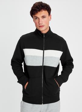 Black Colour Block Zip-Through Sweatshirt 