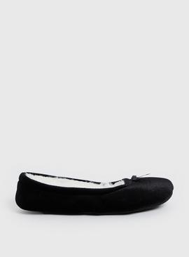 Black Velour Ballerina Slippers 