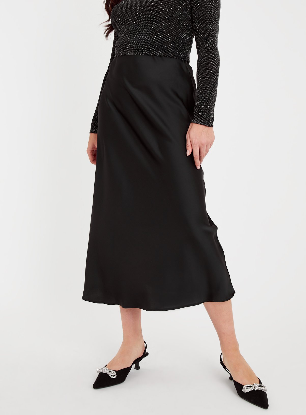 Black Satin Midaxi Skirt 