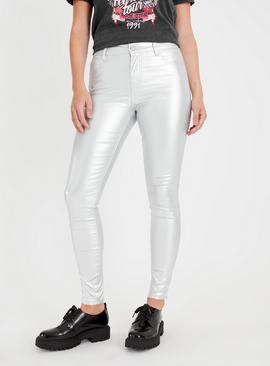 Metallic Silver Skinny Fit Jeans 