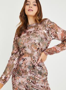 Pink Mesh Sequin Long Sleeve Blouse 