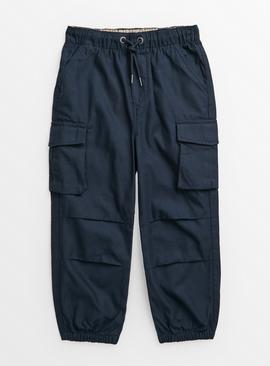 Navy Slub Parachute Cargo Trousers 