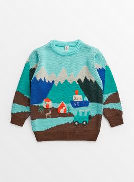 Blue Scenic Knitted Jumper 