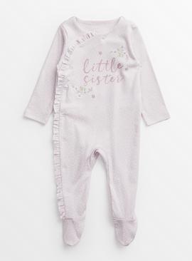 Pink Little Sister Slogan Sleepsuit Up to 3 mths