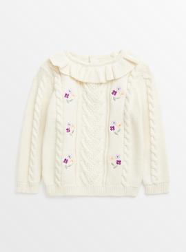 Cream Cable Knit Embroidered Jumper 