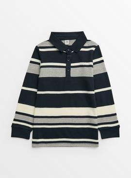 Navy Textured Stripe Polo Top 7 years