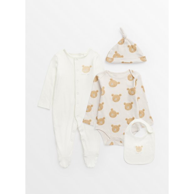 Buy Cream Bear Print 4 Piece Starter Set 3-6 months | Sleepsuits and pyjamas | Tu