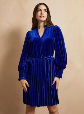 EVERBELLE Blue Velvet Pleated Mini Dress 