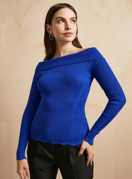 EVERBELLE Blue Scallop Ribbed Knitted Jumper  