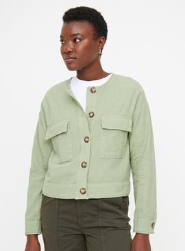 Pale Khaki Collarless Jacket With Linen 