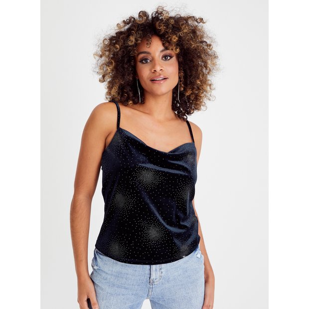 Buy Black Velvet Cowl Neck Cami Top 20, Camisoles and vests