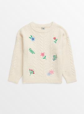 Cream Floral Cable Knitted Jumper 