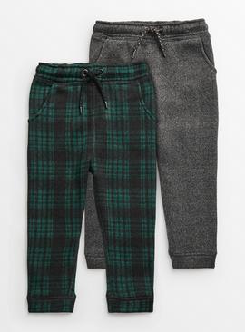 Teal Check & Charcoal Fleece Joggers 2 Pack 