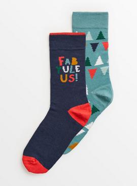 Navy & Teal Fab Yule Us Christmas Sock 2 Pack 