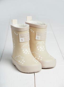 GRASS & AIR Stone Colour Changing Kids Winter Wellies 