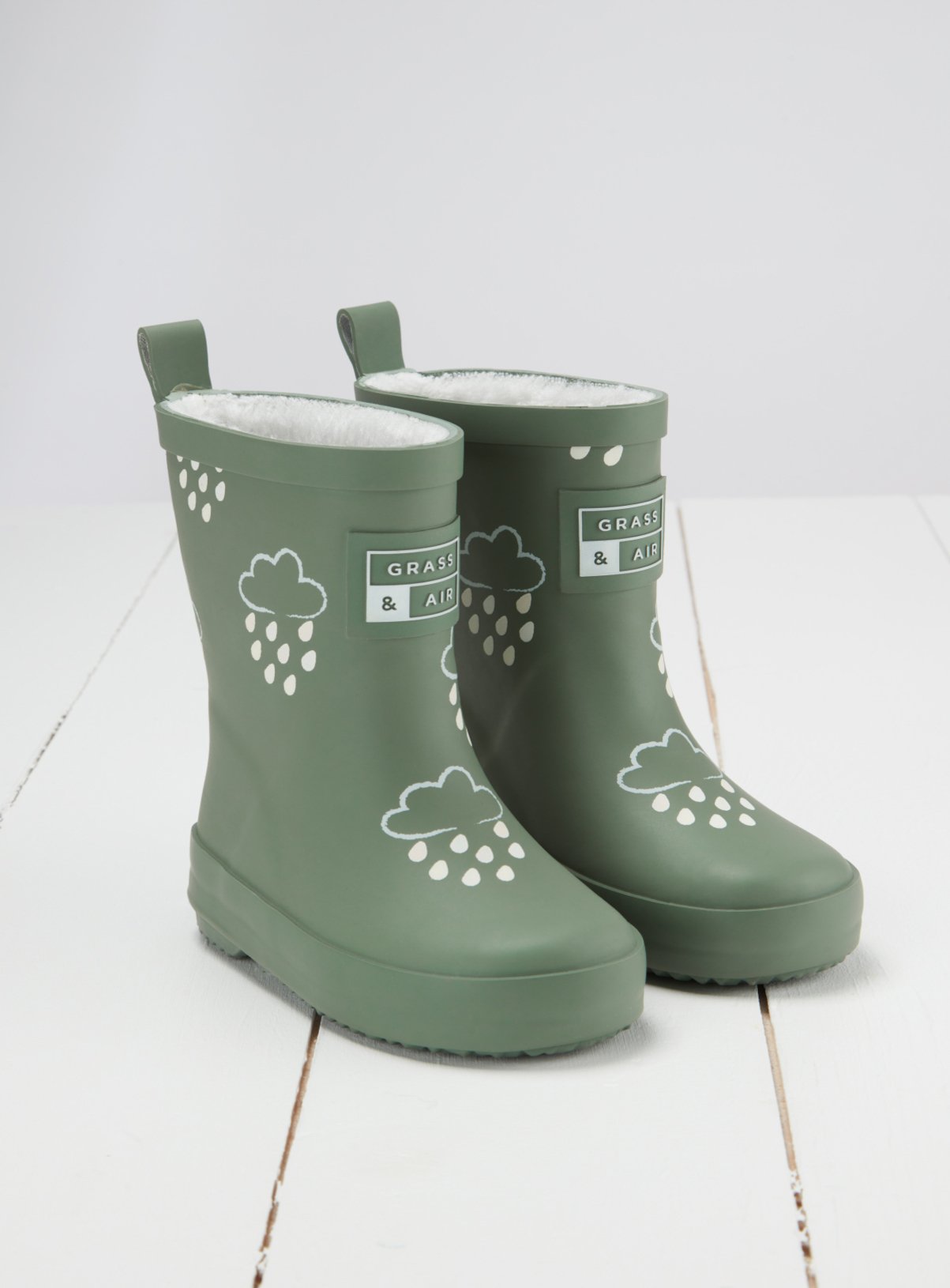 GRASS & AIR Khaki Green Colour Changing Kids Winter Wellies