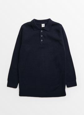 Navy Knitted Polo Jumper 