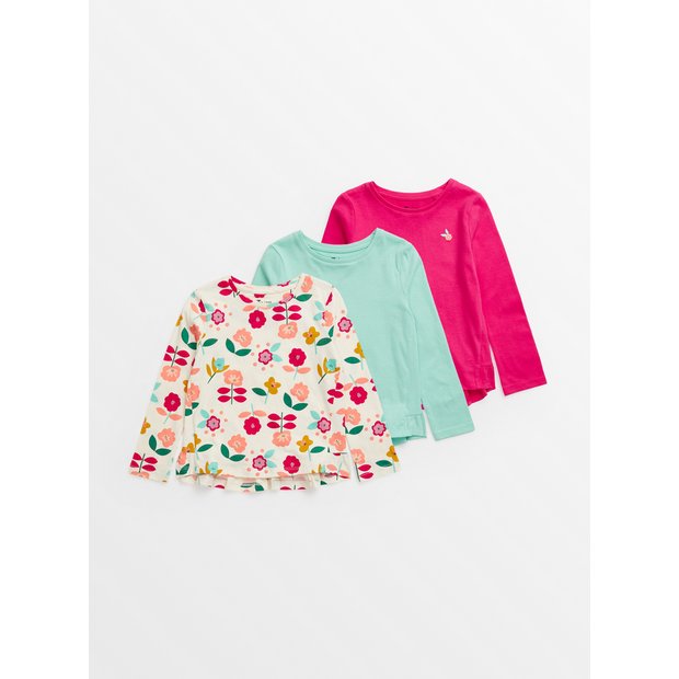 Buy Bright Pink & Floral Long Sleeve Tops 3 Pack 1-1.5 years | Tops and  t-shirts | Tu