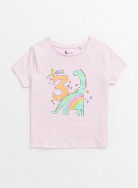 Pink Dinosaur I Am 3 T-Shirt 3-4 years