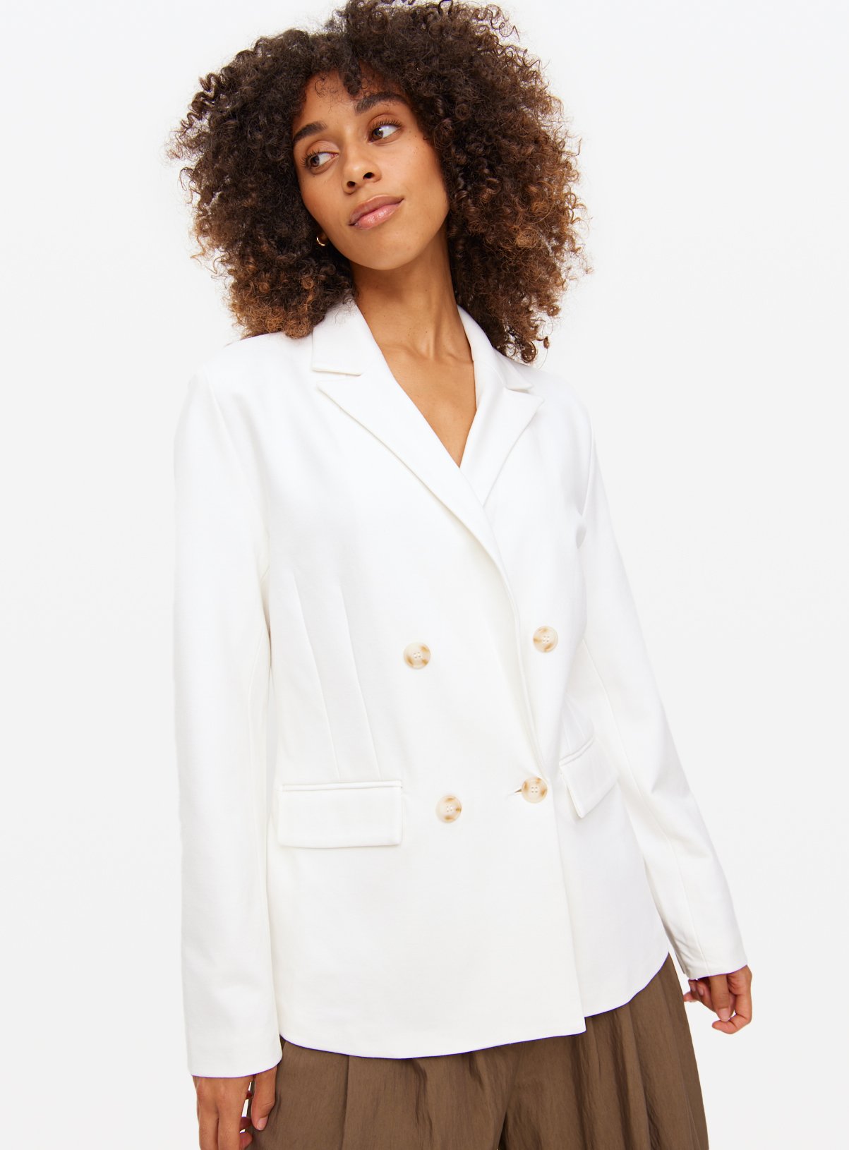 White Ponte Double Breasted Tailored Blazer 