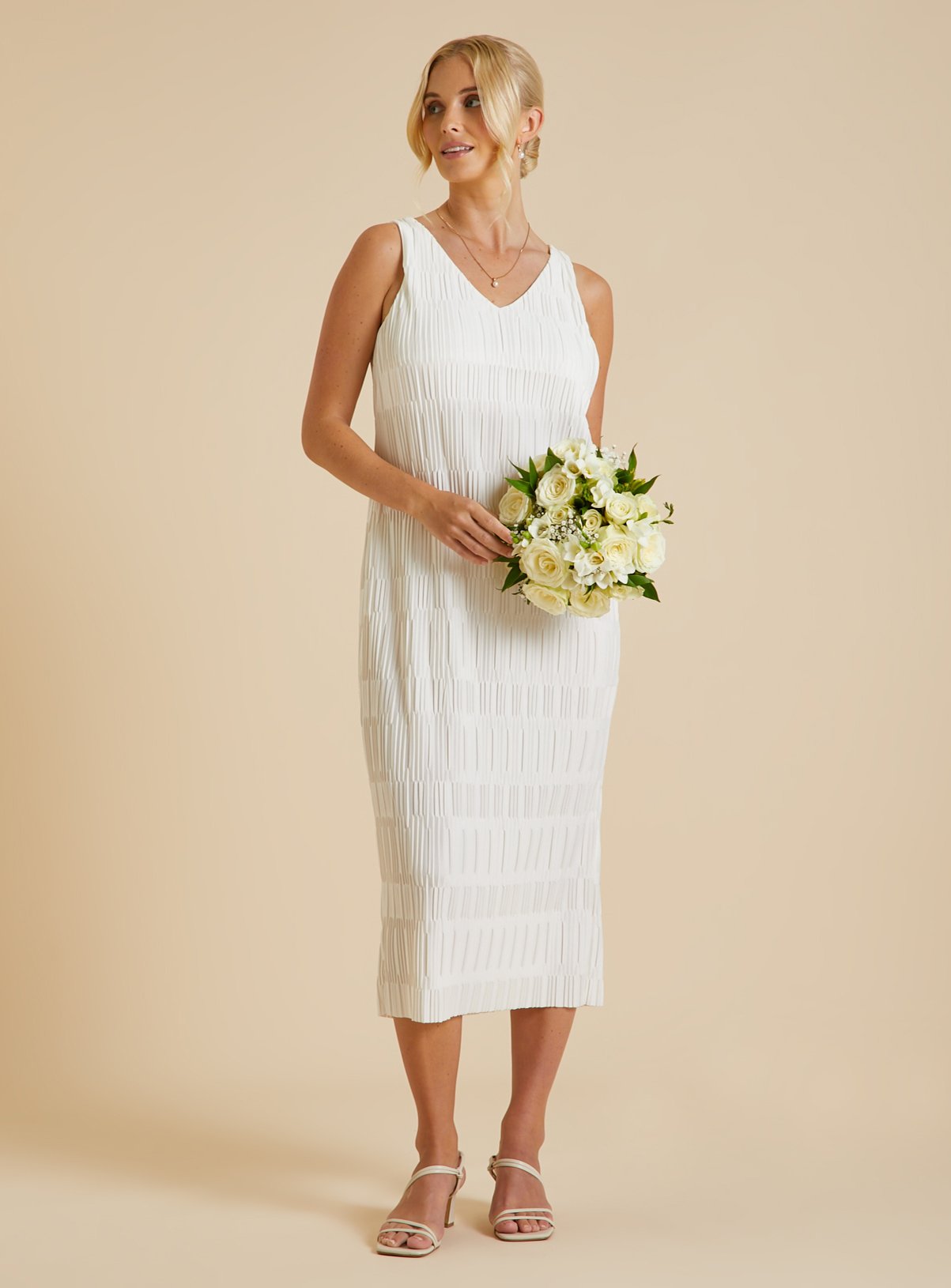 White V-Neck Plisse Dress 