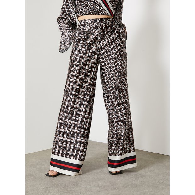 Buy For All The Love Border Printed Satin Co-ord Wide Leg Trouser