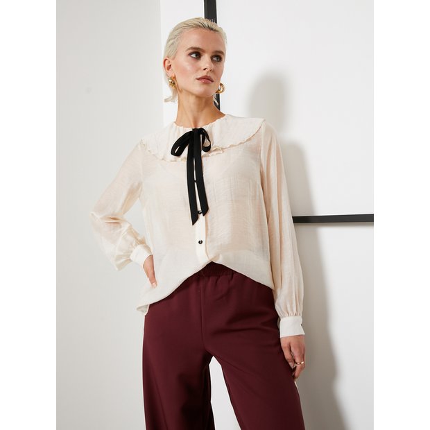 Buy For All The Love Cream Border Organza Tie Neck Blouse 18 | Shirts | Tu