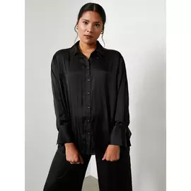 For All The Love Black Crushed Floaty Satin Co-ord Shirt