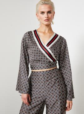 For All The Love Border Printed Satin Co-ord Wrap Top 