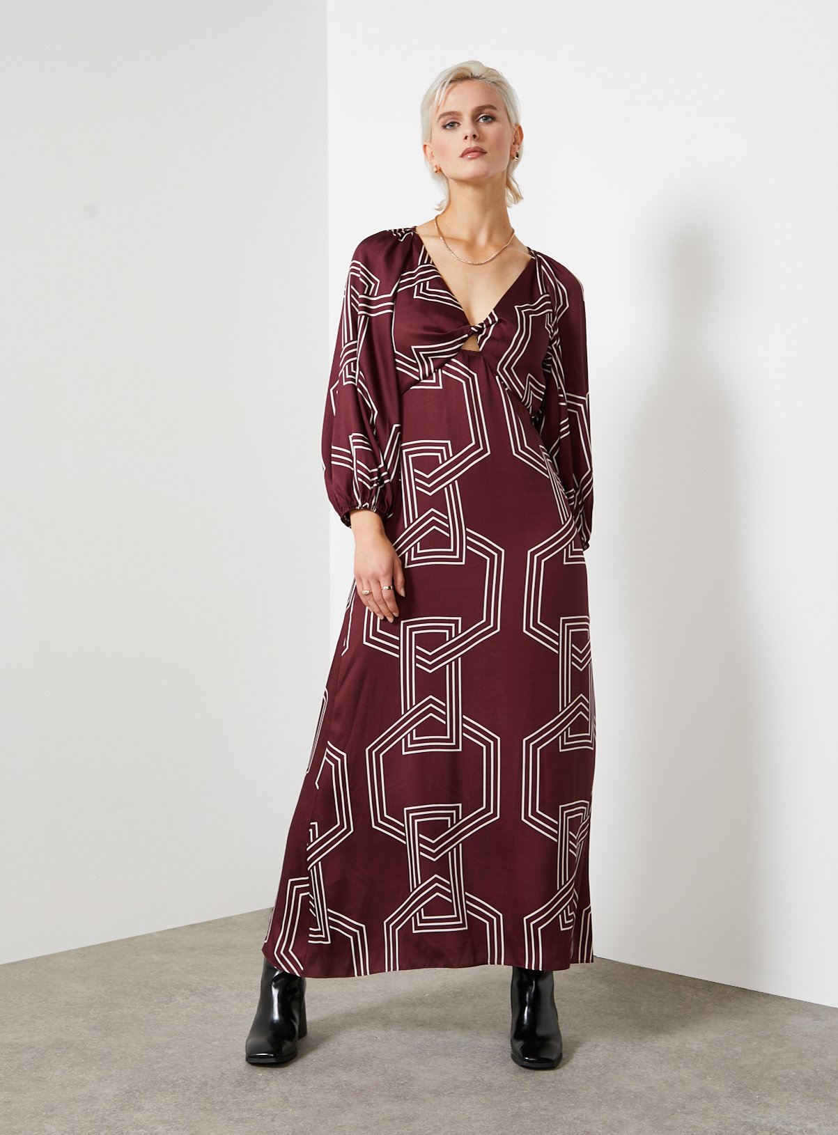 For All The Love Printed Satin Twist Front Midi Dress 