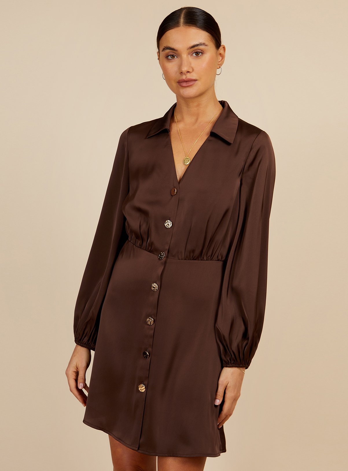 VOGUE WILLIAMS Chocolate Satin Mini Dress 