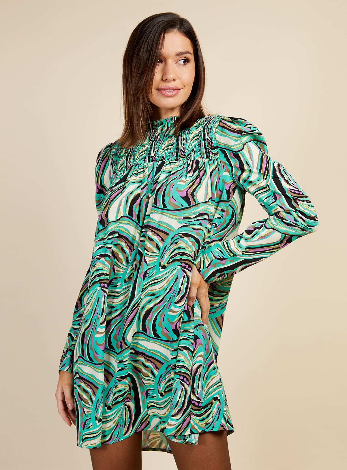 VOGUE WILLIAMS Green Swirl Mini Dress