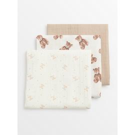 Born In 2024 Bear Print Muslin Squares 3 Pack  One Size