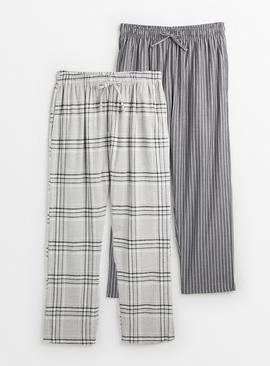 Grey Check & Stripe Pyjama Bottoms 2 Pack 