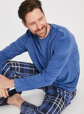 Blue Top & Navy Check Fleece Pyjamas 