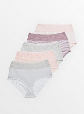 Pastel Spot Print Lace Full Knickers 5 Pack 