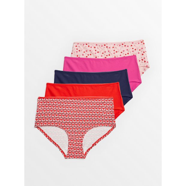 Buy Red Heart Print Short Knickers 5 Pack 12, Knickers