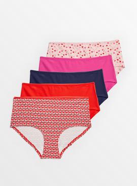 Red Heart Print Short Knickers 5 Pack 