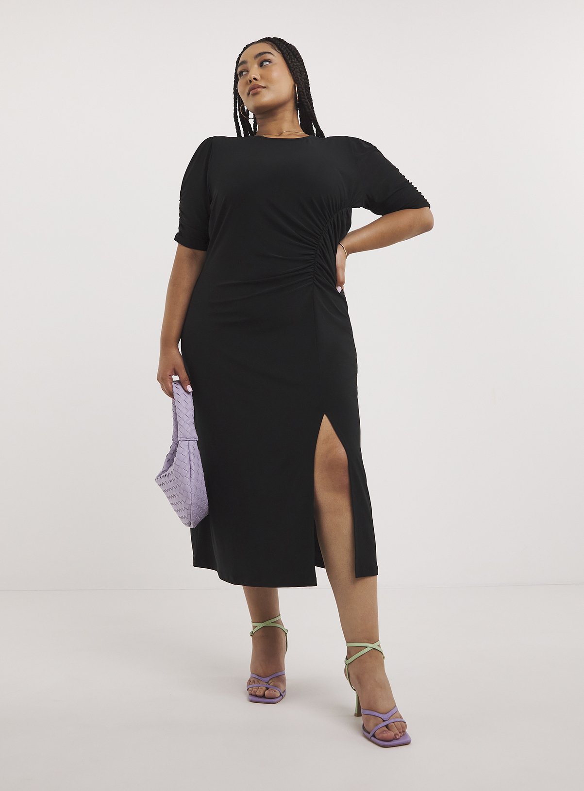 SIMPLY BE Black Ruched Slinky Jersey Midi Dress