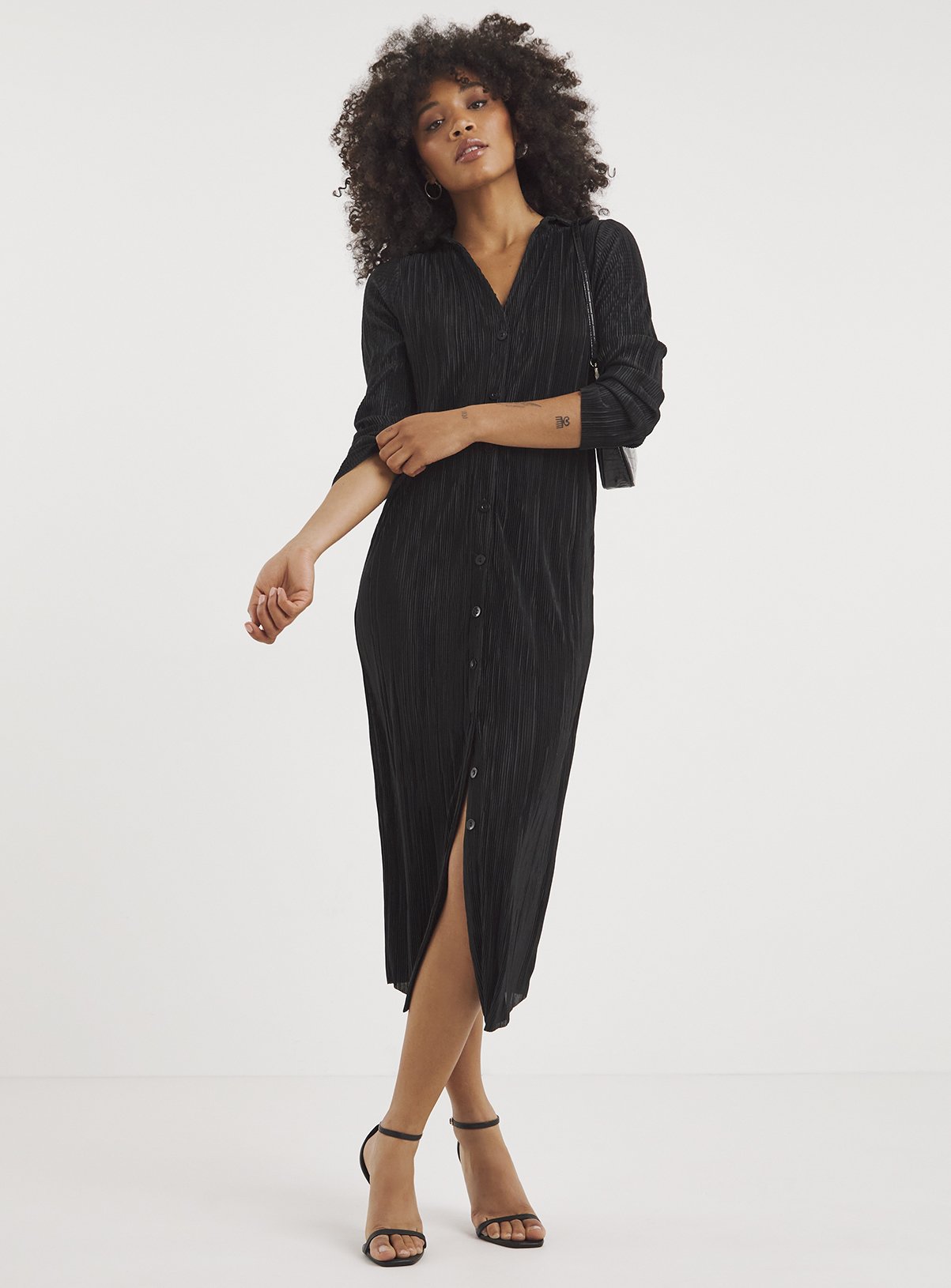 SIMPLY BE Black Plisse Shirt Dress 