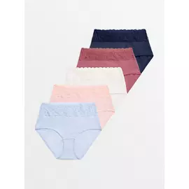 Assorted Plain Comfort Lace Full Knickers 5 Pack