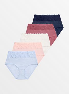 Assorted Plain Comfort Lace Full Knickers 5 Pack 