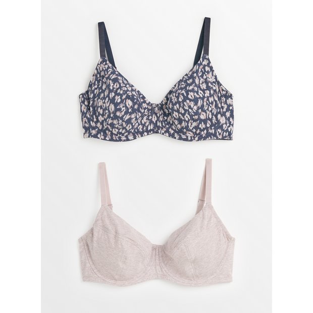 Buy Floral & Peach Padded Underwired T-Shirt Bra 2 Pack 38E
