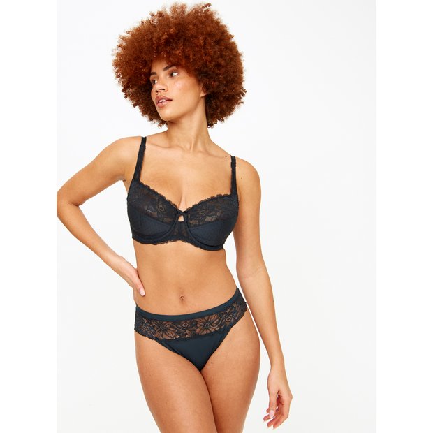 Buy DD-GG Black Recycled Lace Comfort Full Cup Bra 40DD, Bras