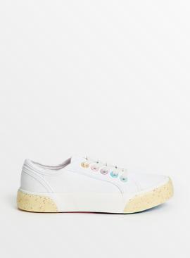 White Canvas Rainbow Sole Trainers 
