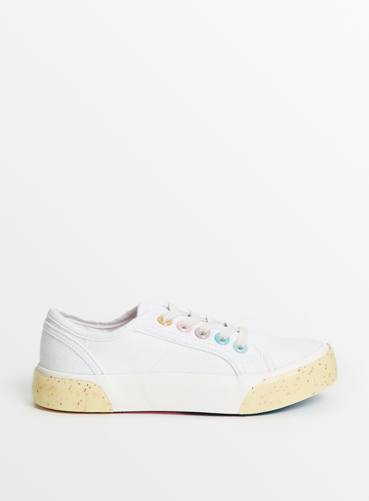 White Canvas Rainbow Sole Trainers 