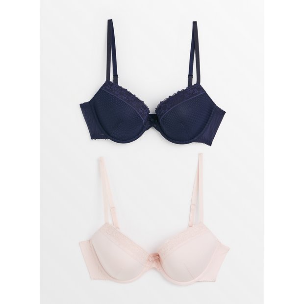 2 Pack Embroidered Push Up Balcony Bras A-E, M&S Collection, M&S